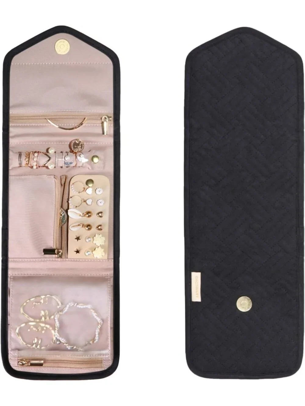 Foldable Travel Jewelry Organizer Case, Mini Black Roll for Accessories & Travel
